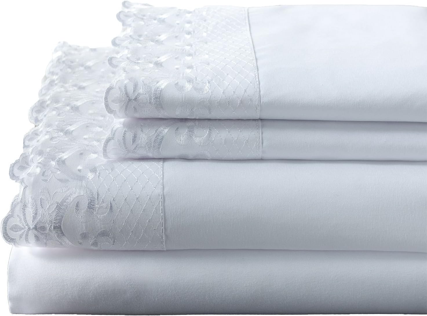 Hotel Lace-Trim Sheet Set (King, White)