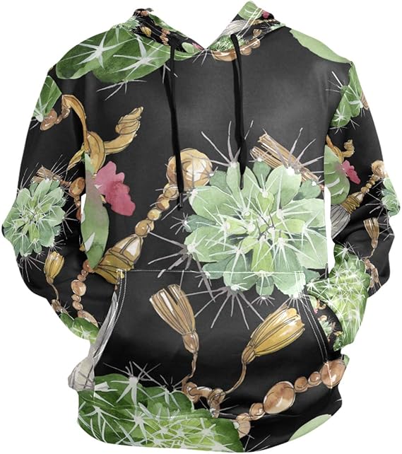 AHOMY Men's Novelty Hoodies Cactus Floral Botanical Flowers Hooded Sweatshirts with