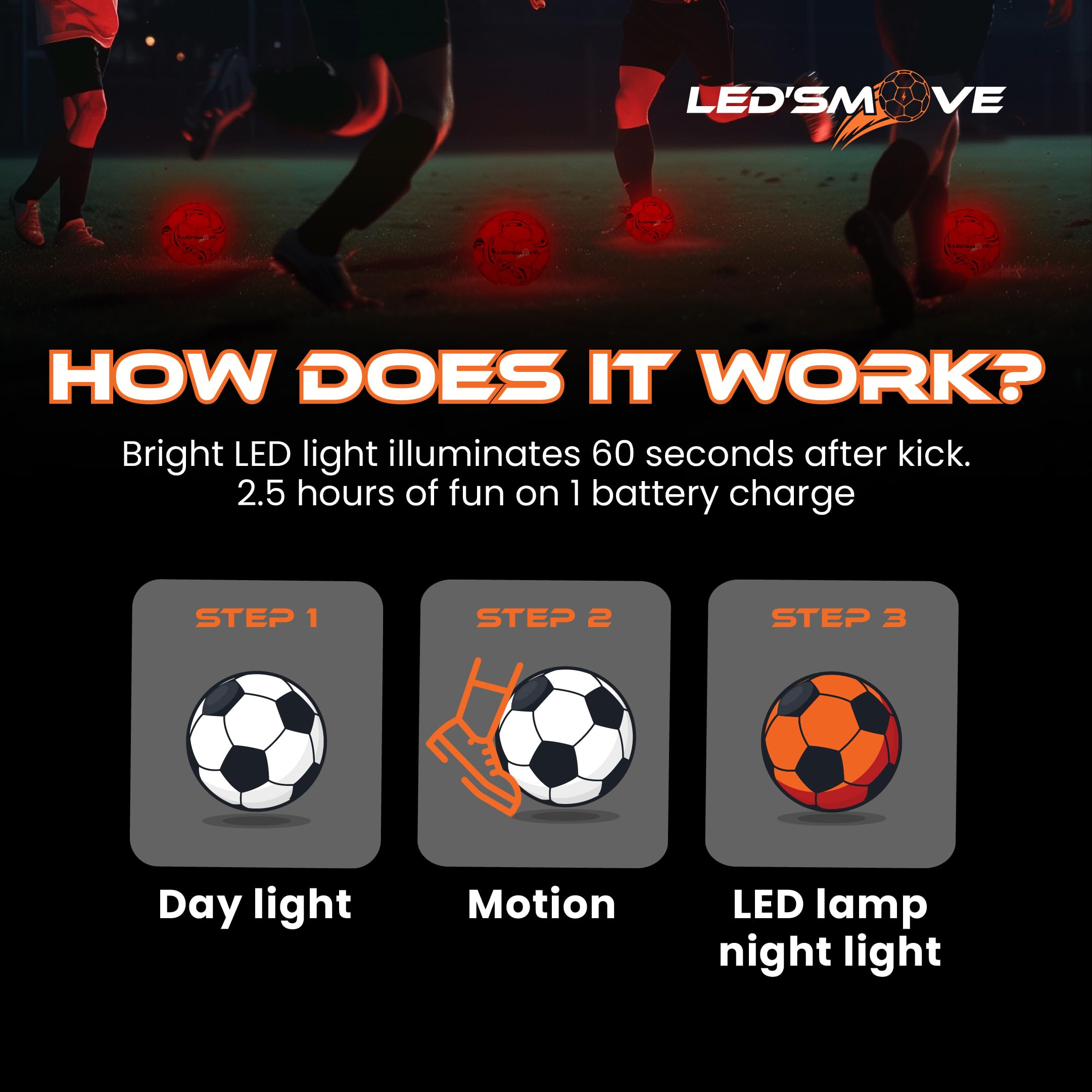 LED'S MOVE LS2 Leuchtfußball | Leuchtball mit Licht Größe 5 - Geeignet für Champions League Fußball Football Fans Liebhaber Geburtstagsgeschenk Fussball Football | LED-Fußball | LED Soccer Ball 5