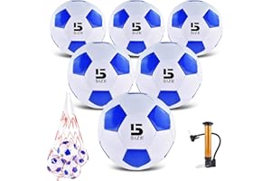ELKCIP 6 Pack Classic deflated Soccer Balls Size 3/4/5 with Pump and Mesh Bag for Indoor Outdoor Lawn Game Training Practice Bulk Sport Gift for Teens Adults