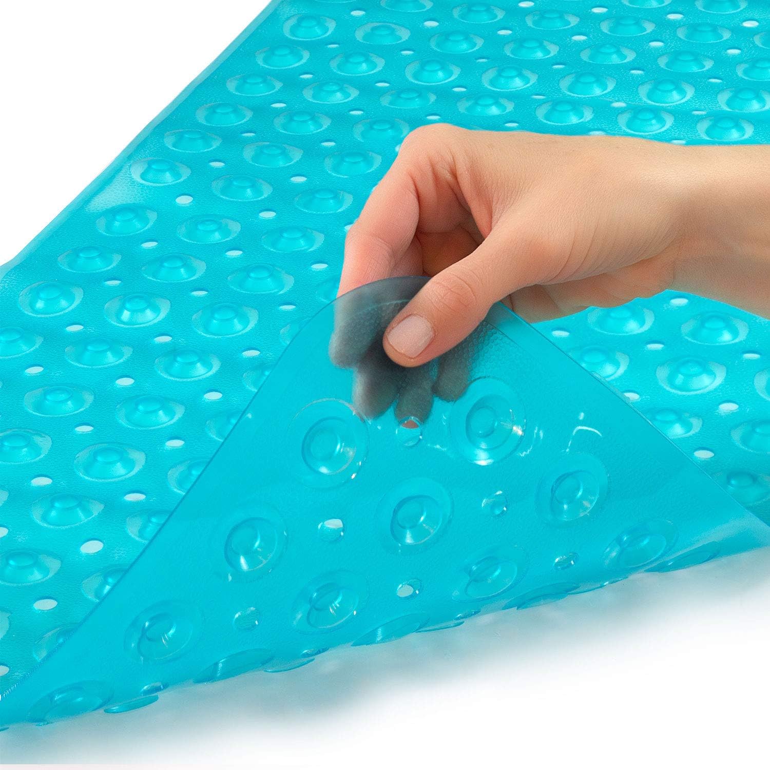 HealthSmart Antimicrobial Bath Mat with Non-Slip Suctions and Drain Holes, Extra Long, Light Blue: Health & Personal Care