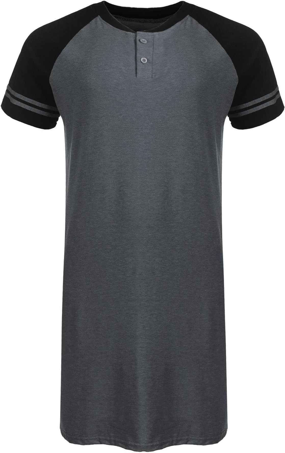 Aimado Men's Nightgown Big & Tall Sleep Shirt Long Sleeve Pajama Henly Plus Size Nightshirt M-XXXL