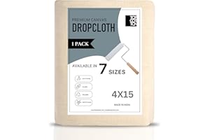 TOPCOTTON Top Cotton Canvas Drop Cloth, Pack of 1 Reusable Paint Drop Cloth, 100% Recycled Cotton, All Purpose Painters Drop Cloth, Cotton Canvas Tarp Cover for Painter Furniture & Floor Protection (4x15FT)