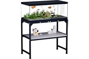 Azaeahom 10-20 Gallon Fish Tank Stand, Metal Aquarium Stand with Adjustable Non-Slip Foot and Wooden Shelf, Reptile Tank Stan