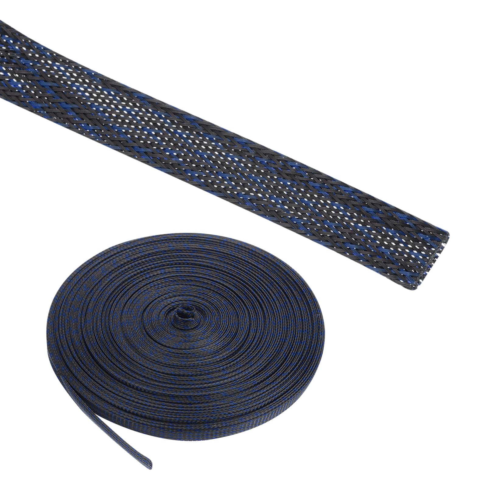 Rebower 100ft PET Expandable Wire Loom 3/8 Inch, PET Braided Wire Sleeving Cable Management Sleeve Tubing [for Audio Video Home Office Cord Protector]-Black Blue
