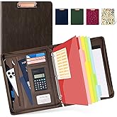 Ospelelf Zippered Portfolio Binder, Leather Clipboard Folder with Storage, 3 Ring Binder 1 Inch, 12.1” Tablet Sleeve, 5 Dividers with Pocket, Refillable Notepad, Card Slot (Brown)
