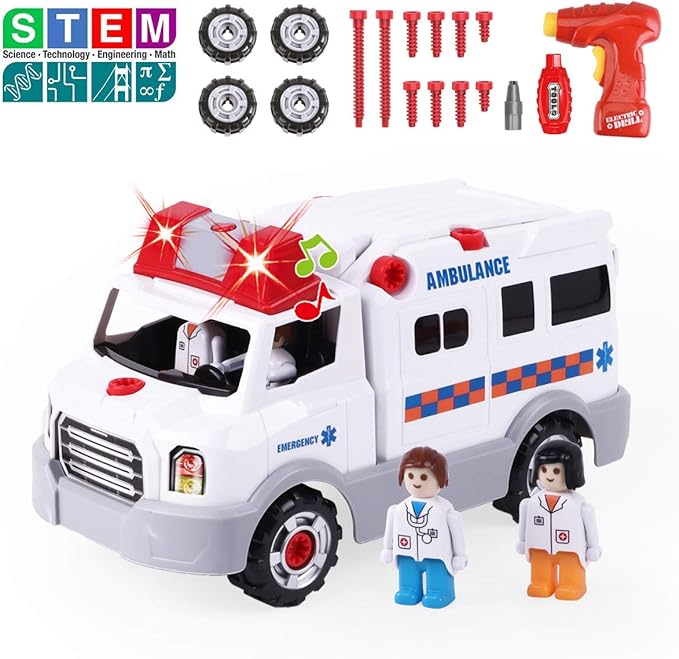 Remoking 子供 おもちゃ 組み立ておもちゃ おもちゃ 男の子 車おもちゃ 救急車おもちゃ Diy 車セット 知育玩具 知育 おもちゃ 子供向け おもちゃ おもちゃ 女の子 救急車 サウンド 緊急車セット 子供 プレゼント 男の子 おしゃべりピカピカ救急車 Amazon