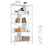 armocity White Bookshelf 5 Tier Tall Industrial