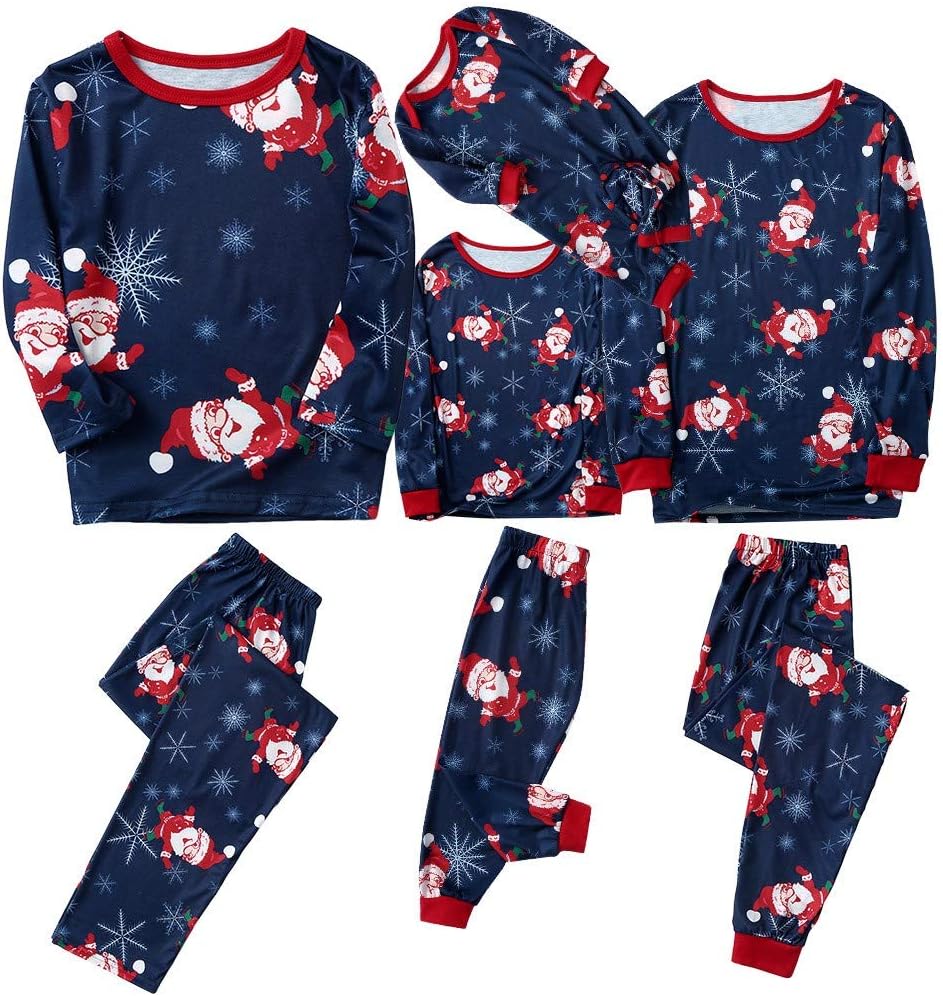 Matching Family Pajamas Sets Christmas Cartoon Santa Printed Top Blouse Pants Xmas Loungewear Sleepwear