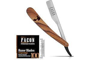 FACON Facón Straight Razors for Men - Professional Barber Straight Edge Razor Kit with 100 Blades, Wooden Stainless Steel Barbero Shaver for a Smooth & Precise Shave, Premium Barber Razor for Men's Shaving