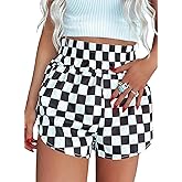 Xadsfeel Women's High Waisted Checkered Shorts - Black, Regular, High Rise, Loose Fit, Gym/Running/Yoga, Checkered Pattern