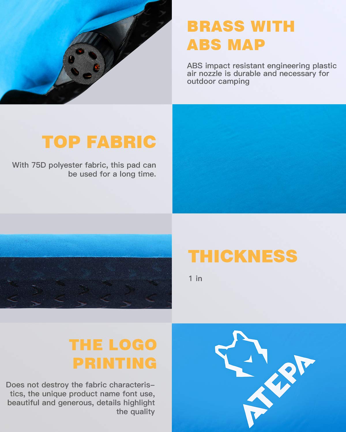 ATEPA Compact TPU Ultra-Light eco-friendly Self-Inflating Camp Pad for Camping