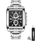 Men's Square Analog Watch – 42mm Stainless Steel Business Wristwatch, Easy to Read, Classic Design, 30M Waterproof, No Chronograph
