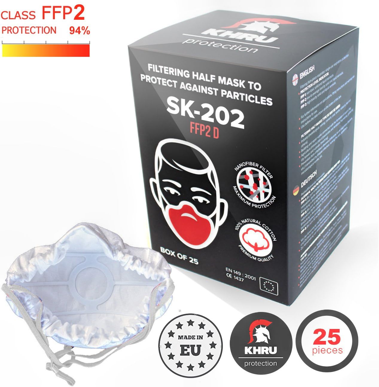 Respirator Dust Mask FFP3|Pack of 20|Bacteria, Virus, Dust, Smog, Allergy - 99.9% protection | Best NANOFIBER Respirator Face Mask Cup Mask Respirator Disposable Fine Breathing Filter Half Face Mask