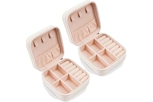 XZUZ Small Travel Jewelry Boxes, Portable Jewelry Organizer Display Storage boxes for earrings, rings, necklaces, jewelry boxes for women. (White 2pcs).
