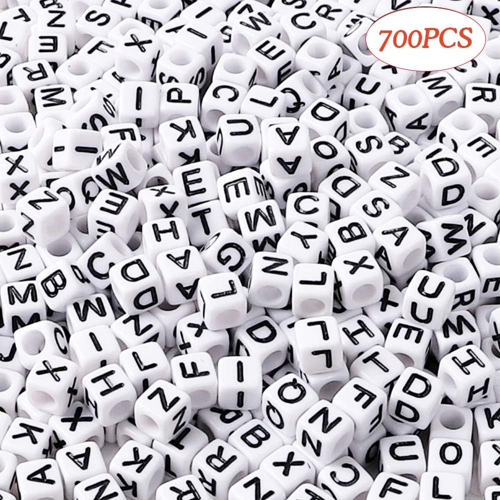 DICOBD 700pcs Acrylic Letter Beads Alphabet Cube Beads for Jewelry Making, Bracelets, Necklaces, Key Chains (6mm)