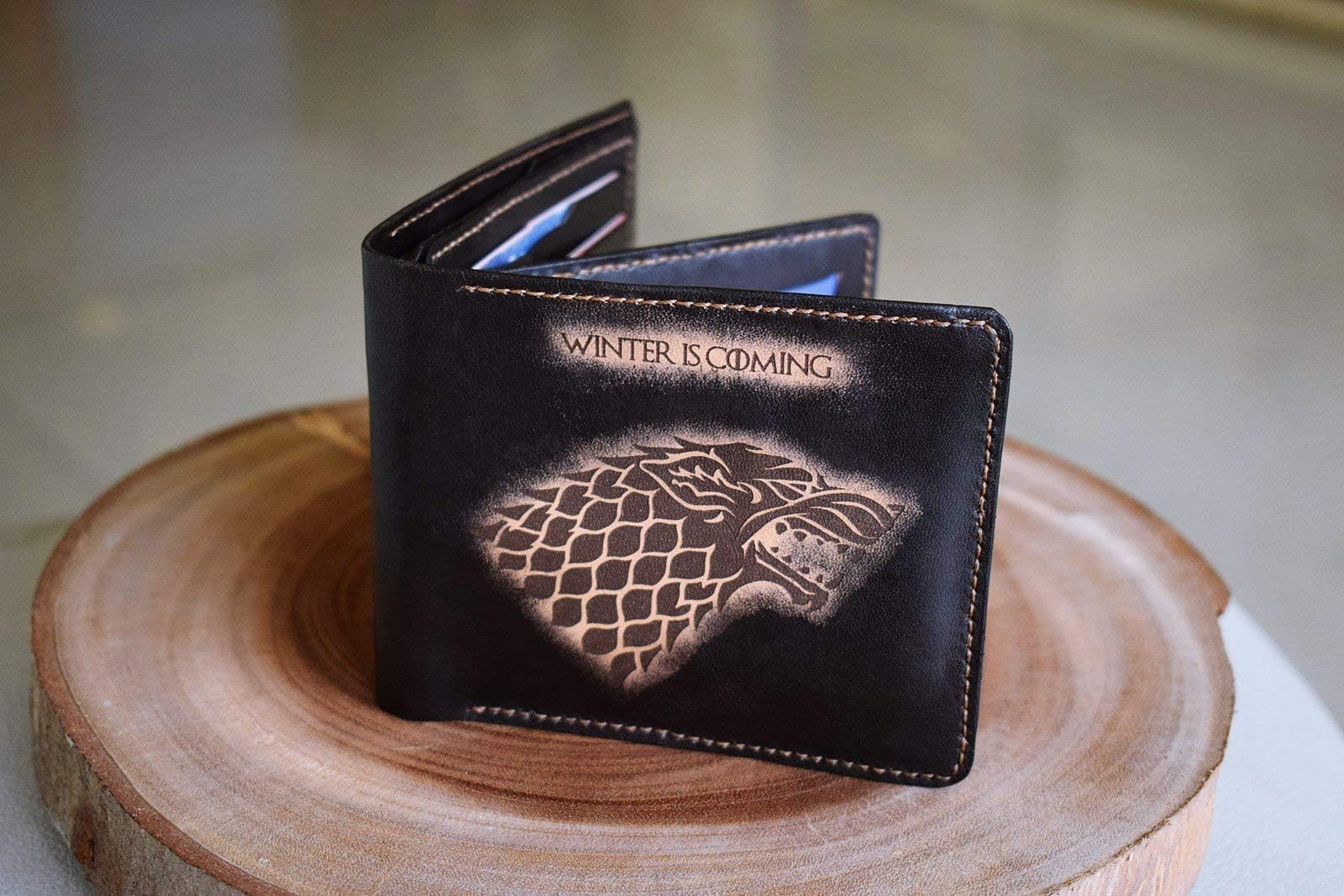 Unik4artUnik4art - House Stark Game of Thrones wallet Genuine Leather handmade bifold slim Personalized gift for men