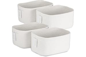 4Pcs Storage Baskets for Organizing, Rectangular Woven Baskets for Storage, Cotton Rope Storage Bins for Shelves, Cube Storag
