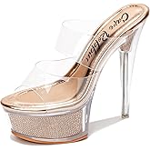 Women's Clear Platform Stiletto Heels | Slip-On Rhinestone Transparent Straps, Round Toe (Ferrara)