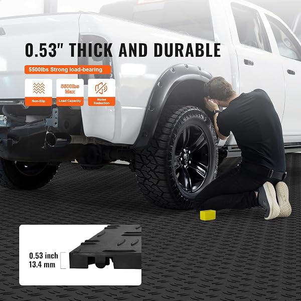 VEVOR GARAGE FLOOR TILES 12 X 12 X 0.53 INCH, INTERLOCKING DESIGN EASE OF INSTALLATION DOUBLE-SIDED TEXTURE NON-SLIP STURDINESS, FOR GARAGES, BASEMENTS, REPAIR SHOPS, BLACK, 25 PACK