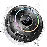 Hupoaf Bluetooth Shower Speaker, Bluetooth Speaker 5.3, 6D Sound, Portable Speaker with Suction Cup/Hook, IPX7 Waterproof, with LED Light/Time Display, for Outdoor/Party/Bathroom//Kayak/Gift