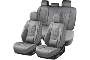 Coverado Car Seat Covers Full Set, 5 Piece Car Seat Protector with Lumbar Support & Removable Headrest, Breathable Leather Front Rear Seat Cushion Universal Fit for Truck Automotive Gray
