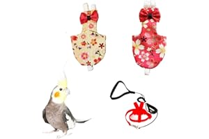 UKJENT Bird Diaper with 78 Inch Flying Leash - 2 Pack, Reusable Flight Suit with Waterproof Inner Layer, Washable Cute Urine Wet Suit for Cockatiel Monk Parakeet Sun Parakeet Lory(S)