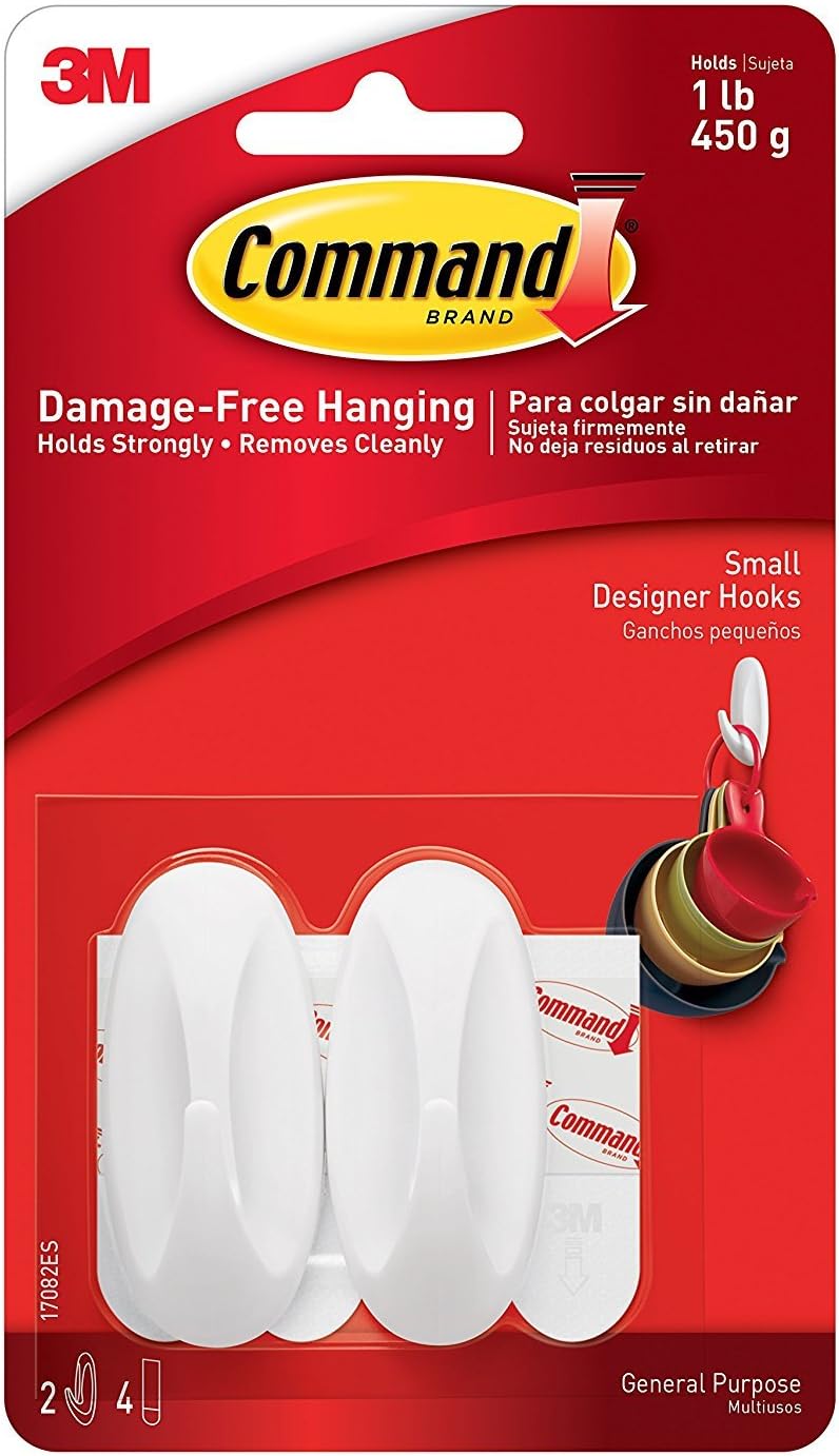 3 X Command MR13-SS-ES Large Modern Metal Hook with 1 Hook/2 Strips