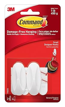 Command Designer Small Hooks, Holds 450 gm, (2 hooks, 4 strips), No Drilling, Holds Strong, No