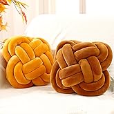 Beeveer 2 Pcs Knot Pillow Balls Set, 12 Inch Soft Decorative Throw Knot Pillow Ball, Large Square Knotted Floor Cushion for Living Room Bedroom Sofa Couch Bed Home Decoration (Caramel Brown, Turmeric)