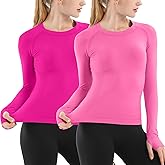 MathCat Seamless Workout Shirts for Women Long Sleeve Yoga Running Shirt Breathable Athletic Tops Slim Fit 2 Pack
