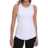 PRIMODA Womens Sleeveless Tank Tops Crew Neck Loose Fit Summer Casual Flowy Curved Tunic Shirt