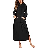 Ekouaer Nightgowns for Women Fleece Nightgown Long Sleeve Sleepwear Hooded Night Gown Long Sleep Shirt with Pocket