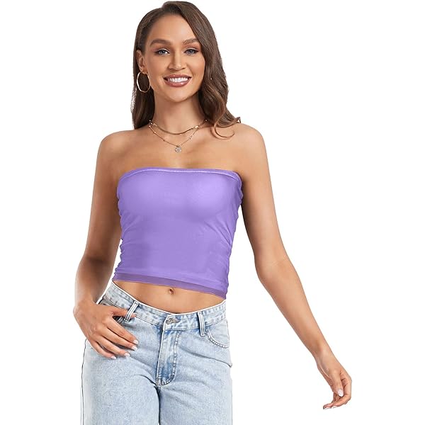 JUZIHAI Lavender Solid Color Women's Tube Tops Cute Trendy