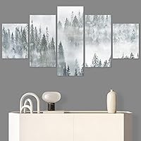 SIGNWIN 5 Panel Canvas Wall Art Modern Art Forest Multicolor Photography Relax/Calm Romantics Scenic for Home Decorations Ready to Hang - 60