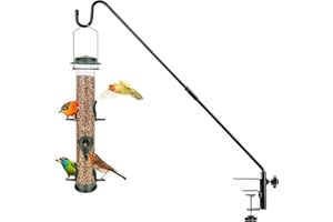 MONALIFE Deck Bird Feeder Hanger for Railing, 28inch Deck Hook for Bird Feeder Pole-Fence Shepherds Hooks, Plant Hanger Bracket for Hanging Hummingbird Feeder,Planter,Flower Baskets-Solid,360°Rotating Pole