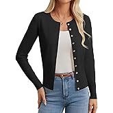 GRACE KARIN Women's Lightweight Fall Cardigan, Long Sleeve Knit Crop Sweater Trendy, Button Open Front Crewneck Jacket
