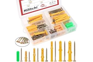 Hilitchi 192-Pcs [7-Sizes] Ribbed Plastic Anchors Assortment Kit with Philips Self-Tapping Screws Set for Drywall