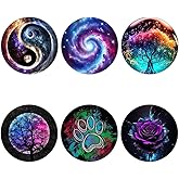 Junddla (6 Pack Cell Phone Grip,Phone Finger Foldable Holder Stand Compatible with iPhone - Galaxy Colorful Flower Yin Yang
