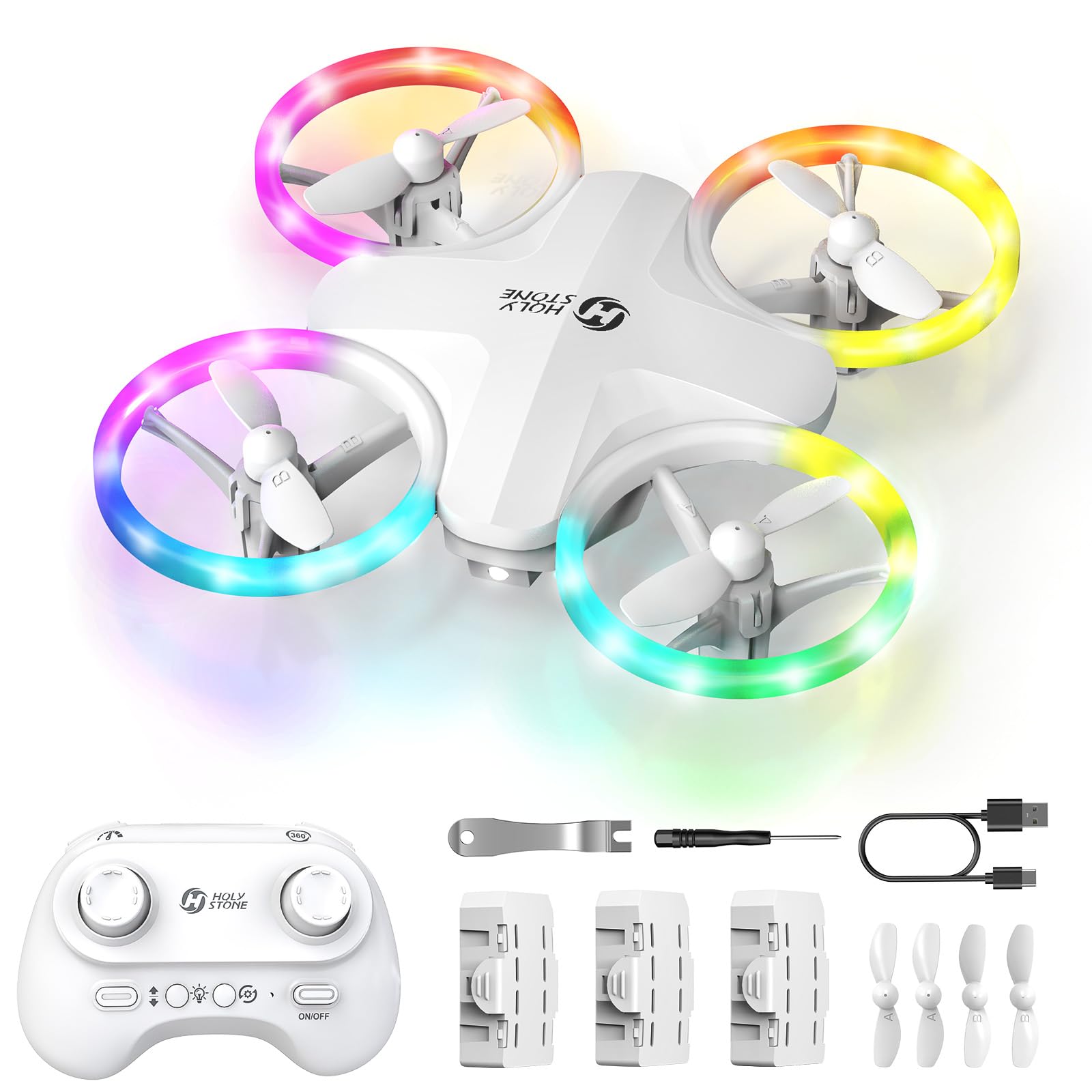 Holy Stone HS180 Kids Mini Drone with LED Lights for 6-12 Year Old Boys Girls, Small RC Quadcopter with 3 Batteries 21 Mins Flight, 360° Flips, Easy to Fly, Birthday Gift for Kids