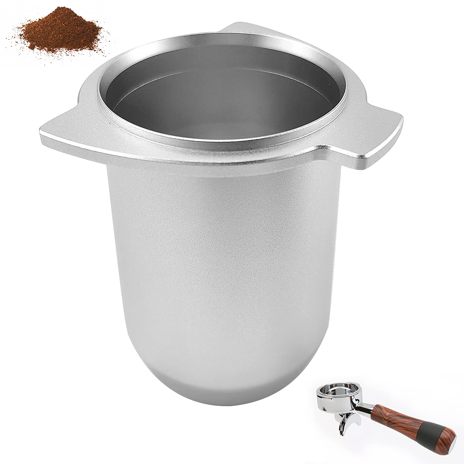 54mm Espresso Dosing Cup Coffee Mug Coffee Ground Weighing Barista Accessrioes Aluminum Metal for Sage Delonghi Breville Portafilter, Silver