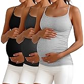 Ficerd 3 Pack Women's Maternity Tank Top Camisole with Adjustable Straps Comfort Tops Side Ruched Stretch Soft Shirts