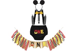 MYRISAM Baby Boys First Birthday Cake Smash Photo Prop Outfits ONE Bloomers Bow Tie Suspender Headband w/Highchair Banner