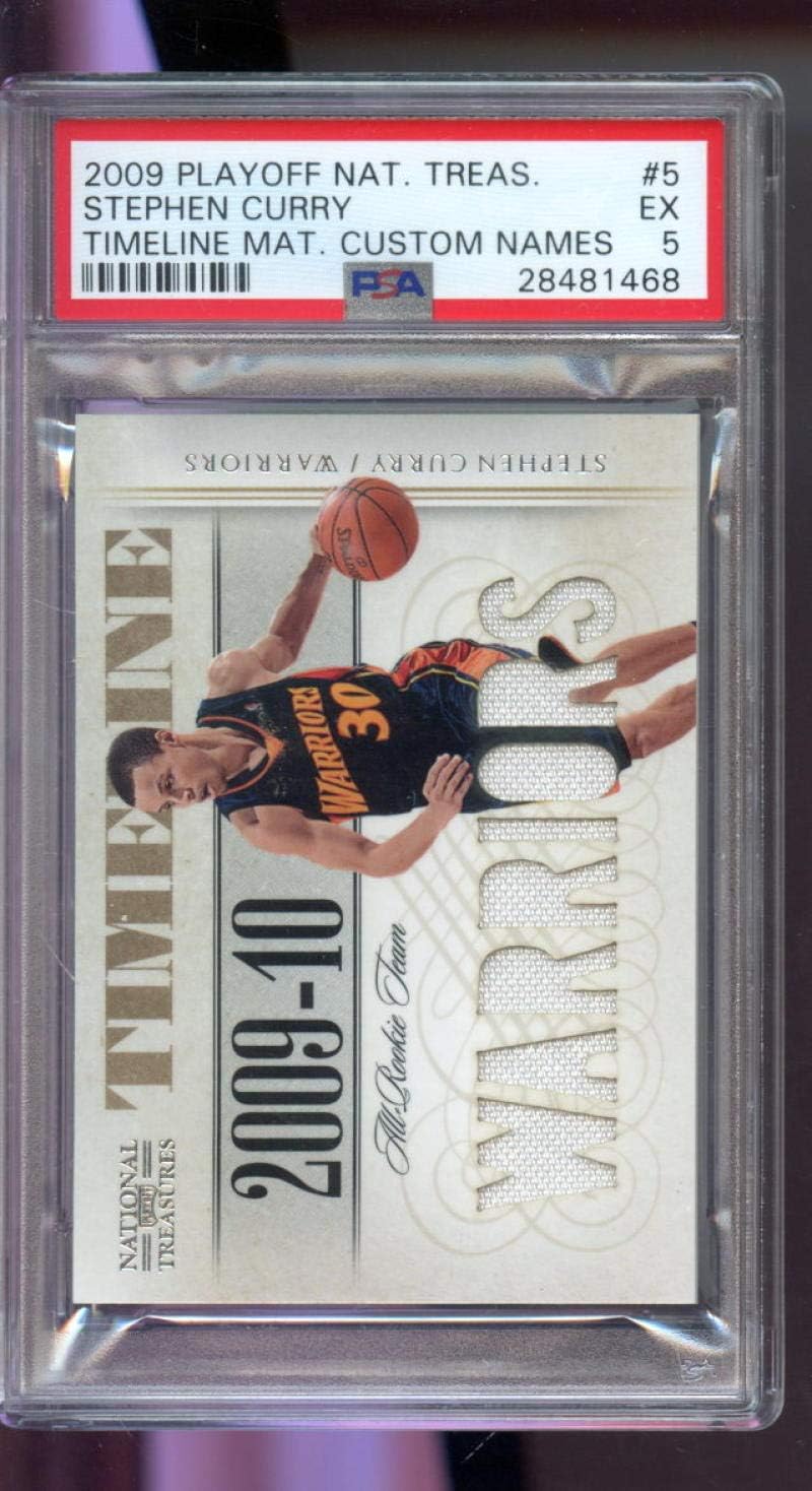2009-10 Playoff National Treasures Timeline Stephen Curry 12/49 ROOKIE RC Stef Steph Game-Worn Game-Used Jersey NBA Graded Basketball Card PSA 5
