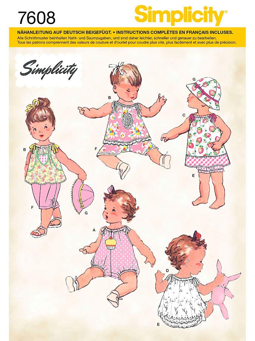Simplicity Pattern 7608 A Baby Combination & Hat Size XXS - L