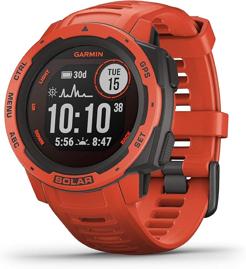Garmin Instinct Solar Rugged GPS Smartwatch Flame Red Sports Health Monitoring