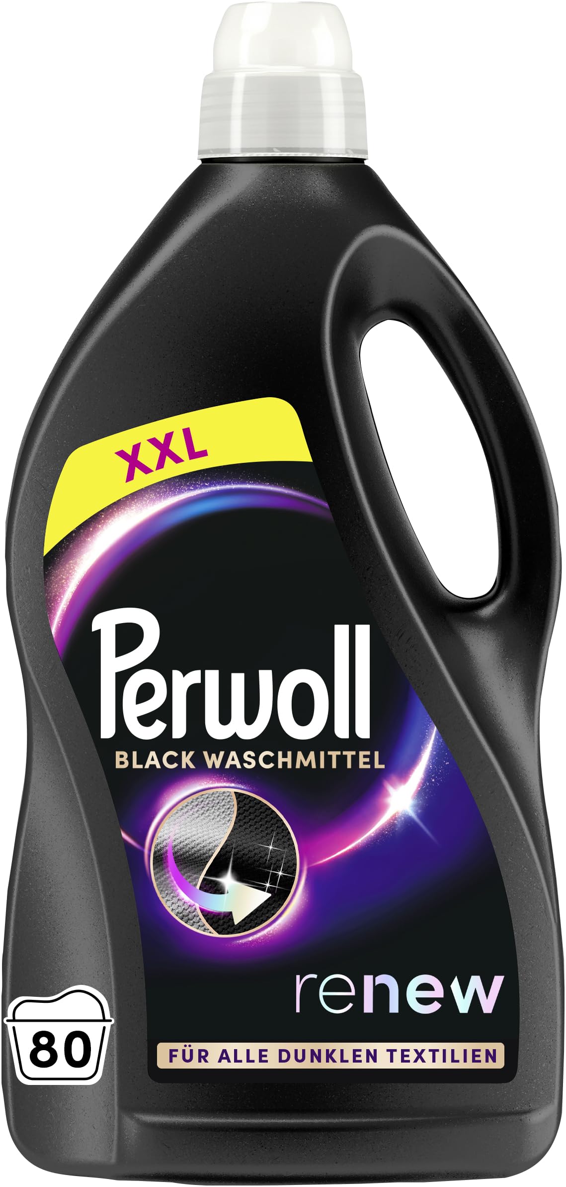 Perwoll Renew Black Waschmittel (80 Waschladungen), Feinwaschmittel reinigt sanft und erneuert dunkle Farben und Fasern, für alle dunklen Textilien, mit Dreifach-Renew-Technologie