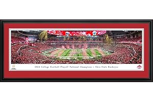 BLAKEWAY WORLDWIDE PANORAMAS, INC. 2024 CFP Champions, Ohio State - Double Mat, Deluxe Framed Picture by Blakeway Panoramas (44"W x 18"H)