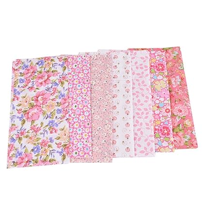 Souarts Mixtes 7pcs Textile Tissu Coton Motif Fleur Pour Diy Patchwork Artisanat Couture Rose Pâle 25cmx25cm