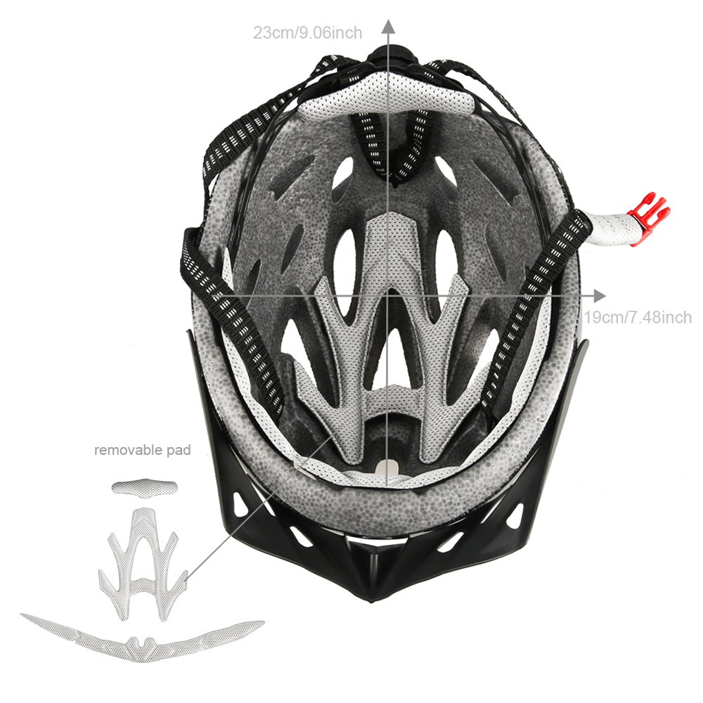 Uzexon Casco ciclista de ciclismo de MTB (18 aberturas), adultos Casco ligero unisex de bicicleta con visera desmontable y forro suave, sistema de rueda ajustable (Negro)